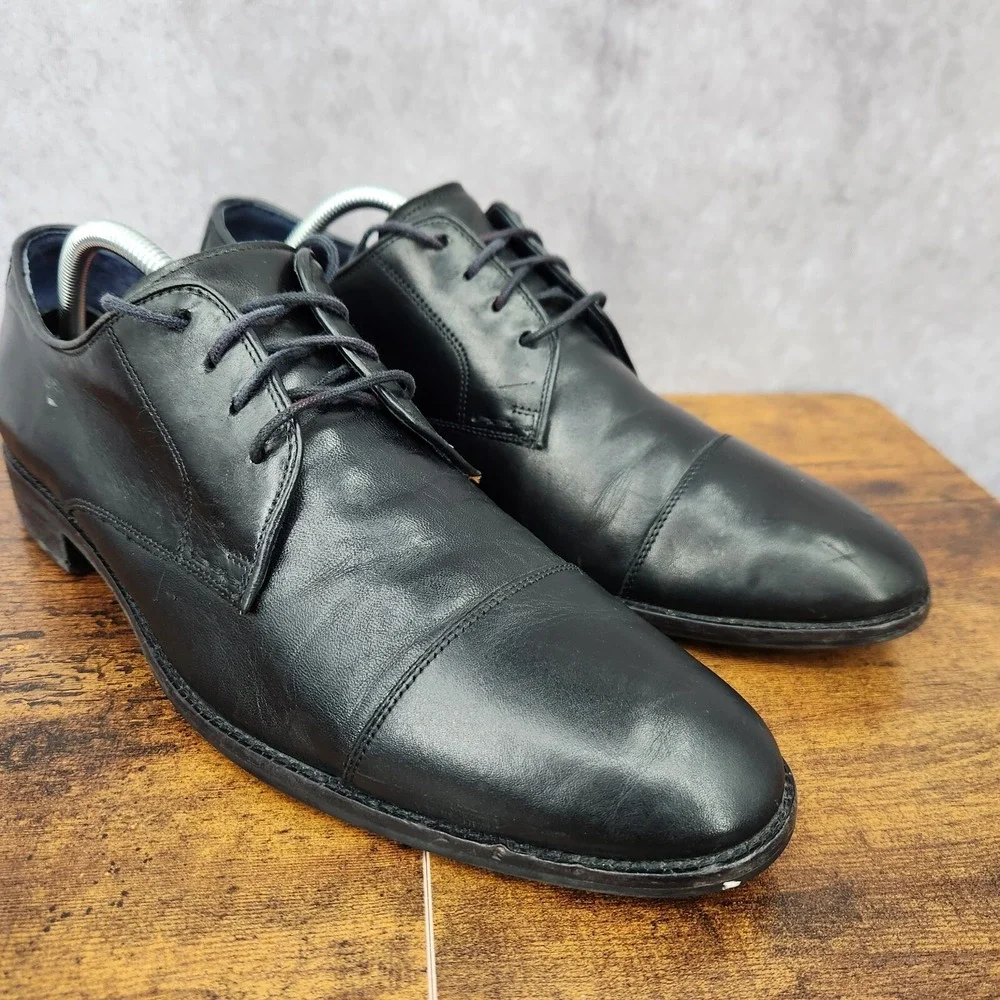 Cole Haan Black Leather Cap-Toe Oxfords